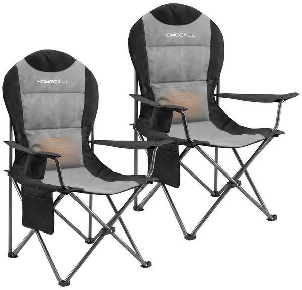 HOMECALL Campingstuhl Hochlehner 110cm mit Lendenwirbelstütze Klappstuhl Angelstuhl Faltbar (Bis 150kg, gepolstert, faltbar, stabil, 2 St), für Camp Garten Balkon