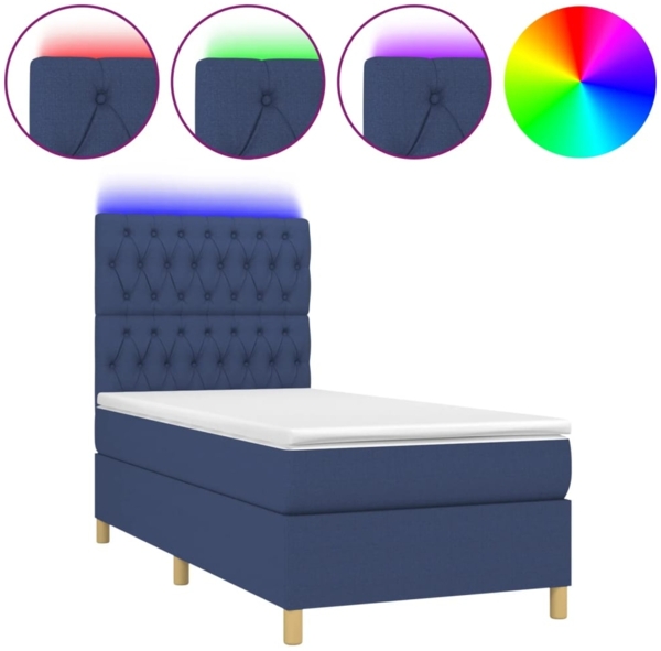 vidaXL Boxspringbett mit Matratze & LED Blau 90x190 cm Stoff 3135643