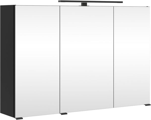 welltime Spiegelschrank SALVADA, 3D-Spiegelschrank 100 cm, gedämpfte Scharniere, LED-Lampe Schwarz, Front und Korpus aus hochwertigen MDF, Anti-Finger-Print
