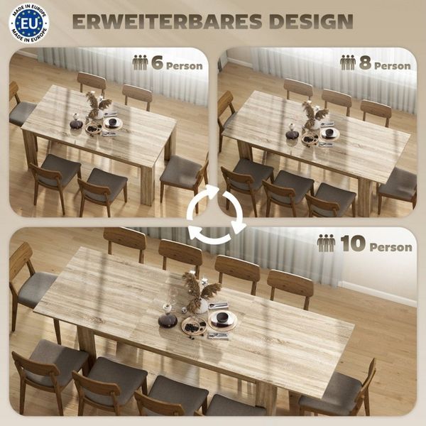 MC Star Esstisch Ausziehbarer Esstisch, von 180 auf 260 cm erweiterbar (für 6-10 Personen, Holz)