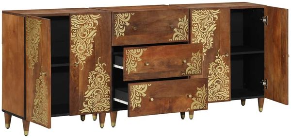 vidaXL Badezimmerschrank-Set mit Schubladen 3 pcs Honigbraun und Gold 3310146