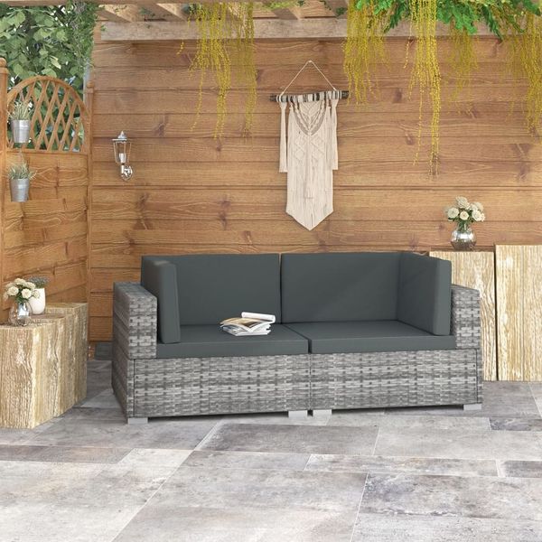 Ecksofas 2er Set | Gartensofa | Lounge Sofa mit Auflagen Poly Rattan Grau