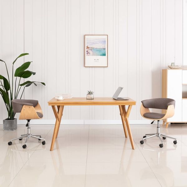 Bürostuhl, Drehstuhl, Schreibtischstuhl Taupe Bugholz und Stoff