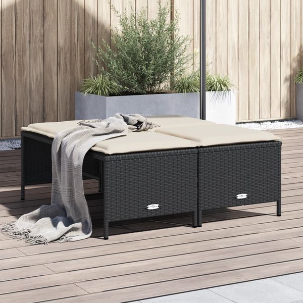 vidaXL Gartenhocker mit Kissen 4 Stk. Schwarz Poly Rattan 368362