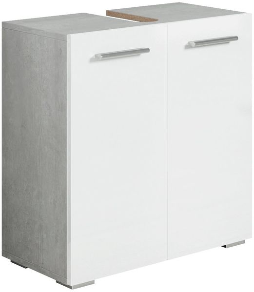 Badplaats Waschbeckenunterschrank Jupiter 60x30 cm Beton Grau mit Weiß - Stehender Badezimmerschrank mit 2 Türen und Montagematerial