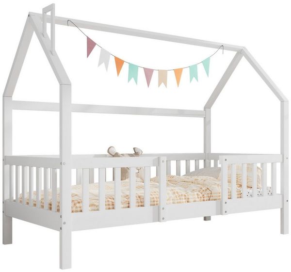 REDOM Kinderbett Hochbett, Kiefer Hausbett mit Lattenrost 90x200 cm