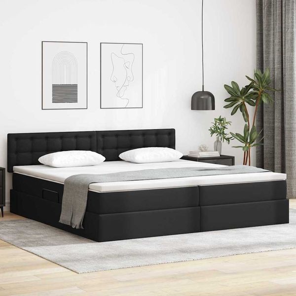 vidaXL Aufbewahrungsbett mit Matratze Schwarz 200 x 200 cm Kunstleder 3370409