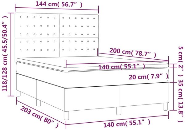 Boxspringbett mit Matratze, Chesterfield, Kopfteil hoch, Schwarz 140x200 cm Kunstleder Bild 6
