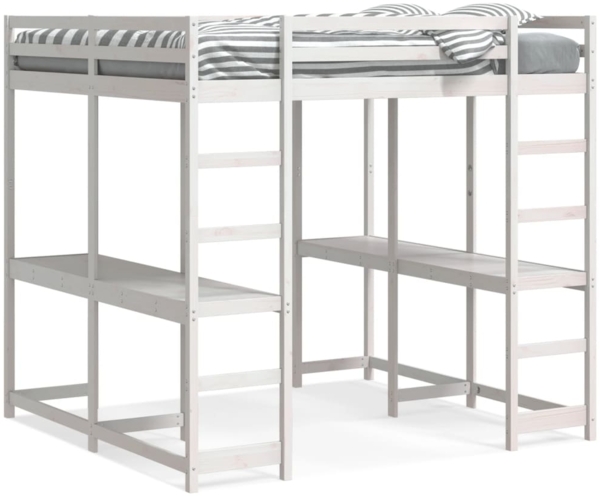 vidaXL Hochbett mit Schreibtisch & Leiter Weiß 160x200 cm Kiefernholz 3284234
