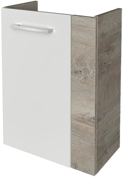 FACKELMANN SBC STANFORD Waschbeckenunterschrank Gäste WC 45 cm breit, Weiß/Braun hell, Türanschlag links