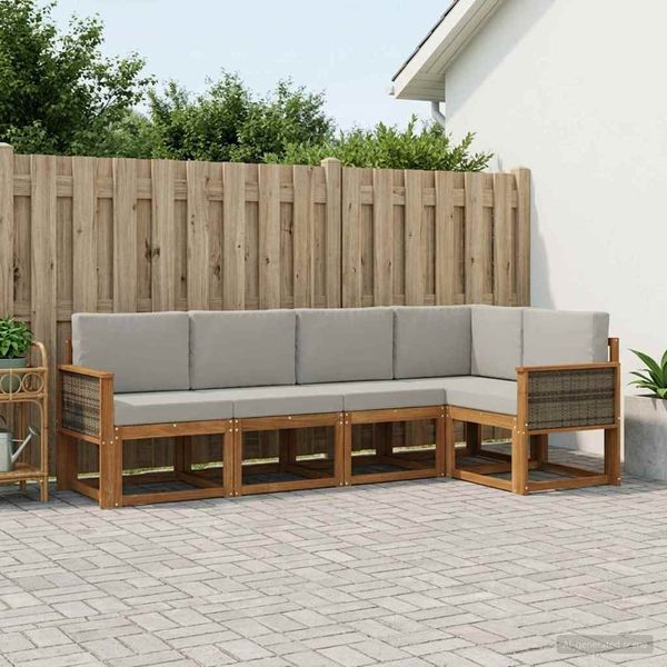 vidaXL Outdoor-Sofagarnitur 5 pcs Natürlich und Hellgrau Polyester 3385207