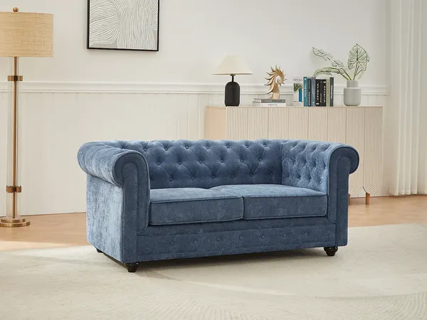 Vente-unique - CHESTERFIELD Sofa Stoff Blau - B 88 cm x H 72 cm x L 168 cm