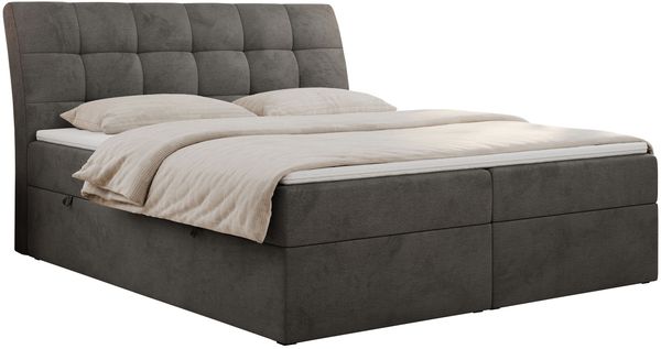 Boxspringbett Polsterbett mit Multipocket-Matratze und Topper - DIEGOS - 200x200cm - Dunkelgrau Velours - H3 Bild 3