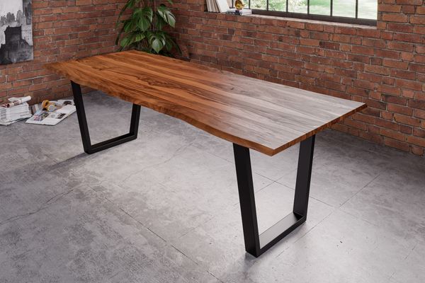 Esstisch Baumkante Massiv Sheesham-Holz naturfarben 200 x 100 schwarz Hero 70623809