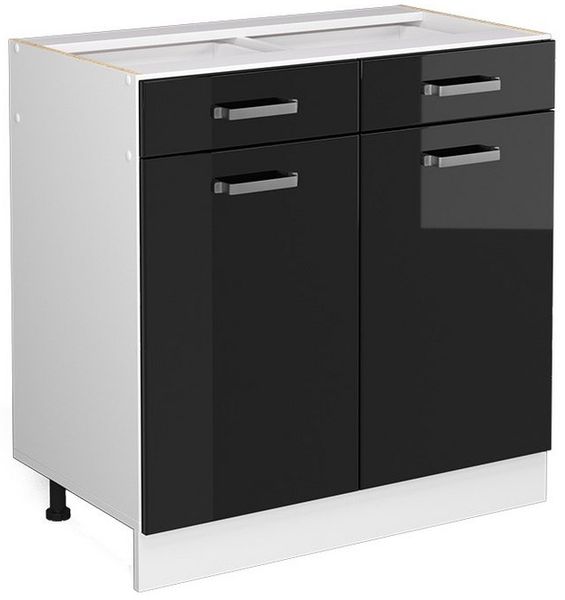 Küchenunterschrank R-Line Schwarz Hochglanz 80 cm ohne Arbeitsplatte Vicco