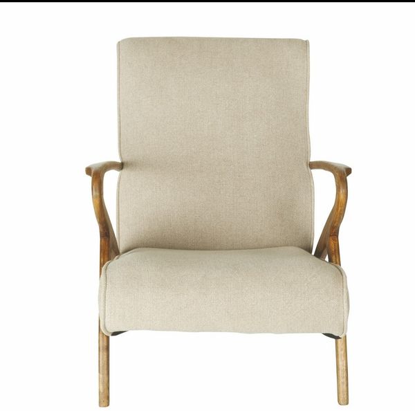 Signature 'JEAN' Sessel aus massiver Eiche mit Leinensitz - L66 cm - Beige