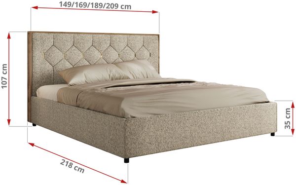 Polsterbett mit Bettkasten LARINO CLASSIC 140 x 200 cm Lattenrost und Gasdruckfedern, stabiles Bettgestell, modernes Design Pocket Matratze - Dunkelbeige Strukture - VIRE LUX Bild 4