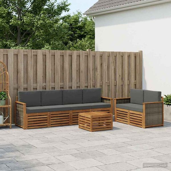 vidaXL Outdoor-Sofagarnitur mit Kissen 7 pcs Natur und Anthrazit 3384048