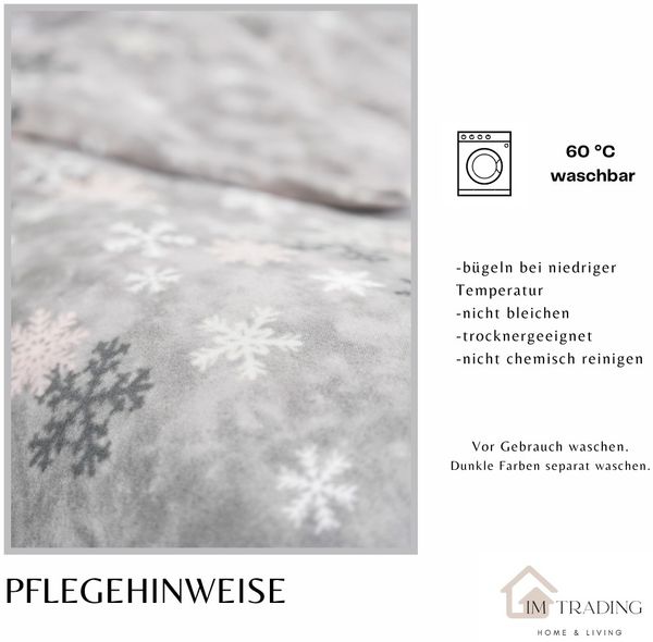 Fleece Bettwäsche aus 100% Polyester Bezug mit Schneeflockenmotiv in Grau 200x200 cm Bild 4