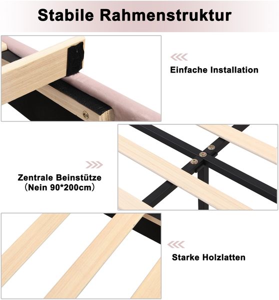 Polsterbett 90x200 cm aus Samt mit verstellbarem Kopfteil und goldenen Metallbeinen – Muschel‑Design mit Unterbett‑Stauraum Bild 8