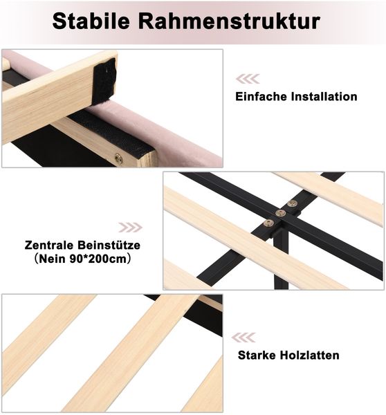 Polsterbett 90x200 cm aus Samt mit verstellbarem Kopfteil und goldenen Metallbeinen – Muschel‑Design mit Unterbett‑Stauraum Bild 8