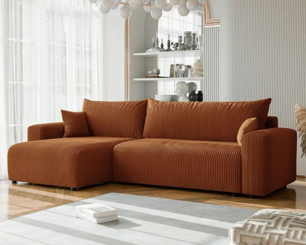 Ecksofa mit Schlaffunktion LUNA MAX in Stoff Poso Rostbraun Ottomane Links