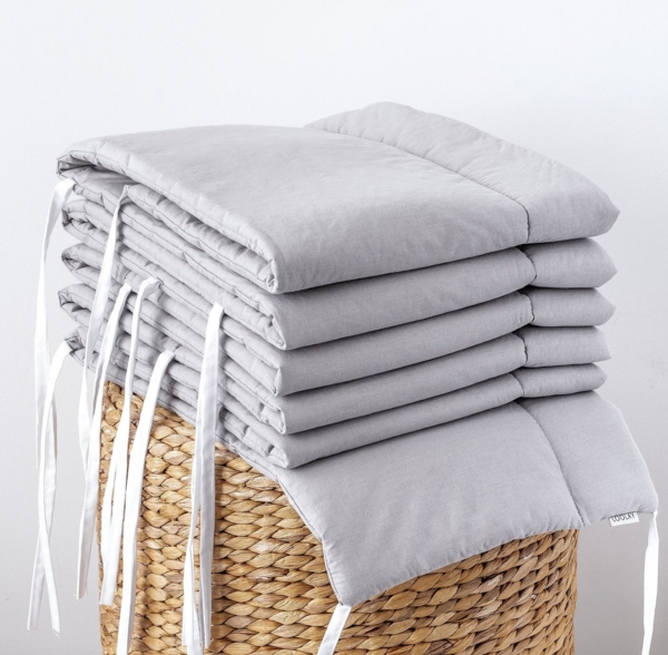 Loolay Bettnestchen 100% GRAU BIO-Baumwolle Atmungsaktives Babybett BETTUMRANDUNG, (Umrandung Kopfschutz Bettschlange 420, 360, 210, 180 x 30cm, Babyausstattung Baby und Neugeborene Premium GESCHENK), LOOLAY® - 100% Europäische Stoffe und Kleinserien-N... Bild 2