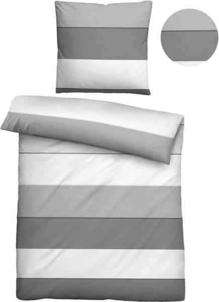 biberna Mako-Satin Bettwäsche 0615210 BLOCKSTREIFEN, sturmgrau, 1x 135x200 cm + 1x 80x80 cm