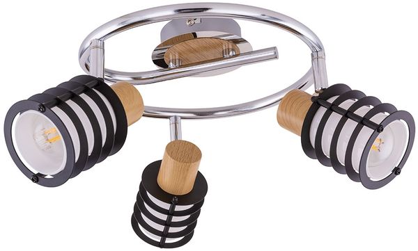 RGB LED Deckenleuchte, Holz, Glas, Spots verstellbar, 25 cm