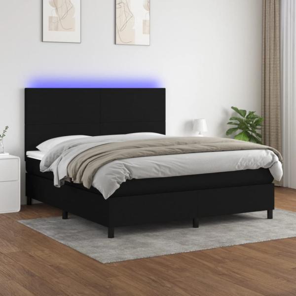 vidaXL Boxspringbett mit Matratze & LED Schwarz 180x200 cm Stoff 3134735