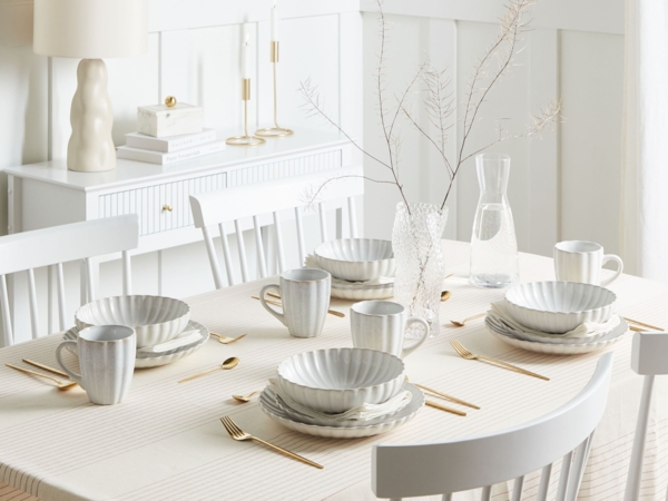 Speiseteller 4er Set NETTLE Steinzeug Weiß Bild 3