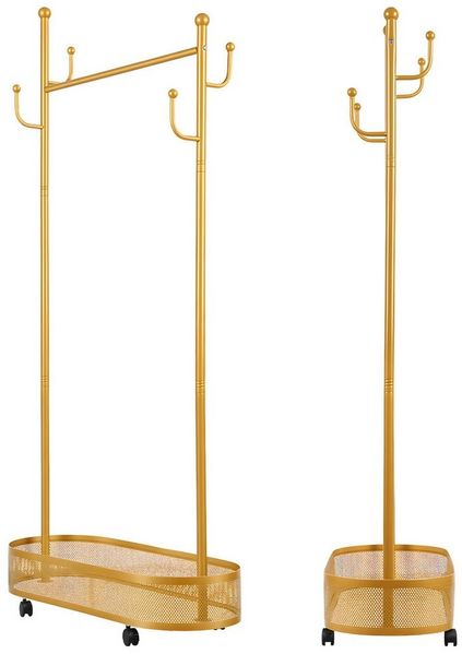 Rutaqian Kleiderständer Kleiderständer mit Rollen und Wäschekorb, Fahrbarer Kleiderständer, Goldener Kleiderständer aus Metall mit 4 Lenkrollen für Schlafzimmer