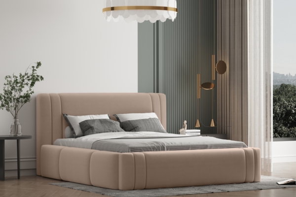 Polsterbett ROLF-OM 180x200 mit Bettkasten und Lattenrost. Farbe: VELUTTO 34