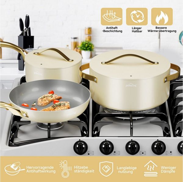 HOMELUX Topf-Set Induktions Töpfe Set, Aluminiumguss Kochtopfset mit Deckel, Aluminium (Set, 8-tlg, Töpfe Set mit Glasdeckel), Induktion