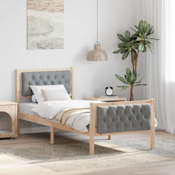 vidaXL Bettrahmen Hellgrau 75 x 190 cm Massives Kiefernholz 878439