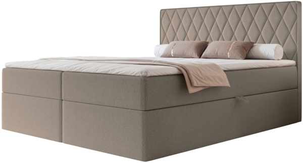 Selsey 'Carenzo' Boxspringbett mit Bonellmatratze, Topper, Chenille, hellbraun, 140x200 cm