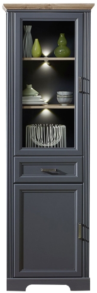 Vitrine Jena / Jasmin, Holzwerkstoff, Grau, Schwarz, 66 x 204 x 42 cm