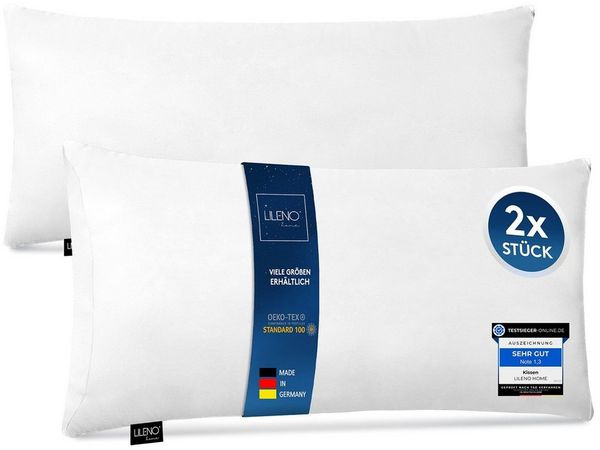 LILENO HOME Microfaserkissen - geeignet für Allergiker, in verschiedenen Größen - Made in Germany, Füllung: 100% Polyester, Rückenschläfer, Seitenschläfer, Bauchschläfer, Set, 2er Set, Kopfkissen 40x80 cm MEDIUM mit 450g Füllung mit Reißverschluss