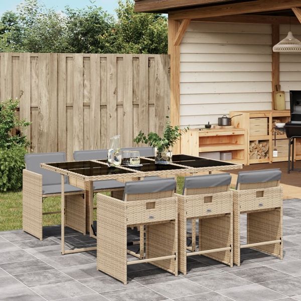 vidaXL 7-tlg. Garten-Essgruppe mit Kissen Beigemischung Poly Rattan 3211092
