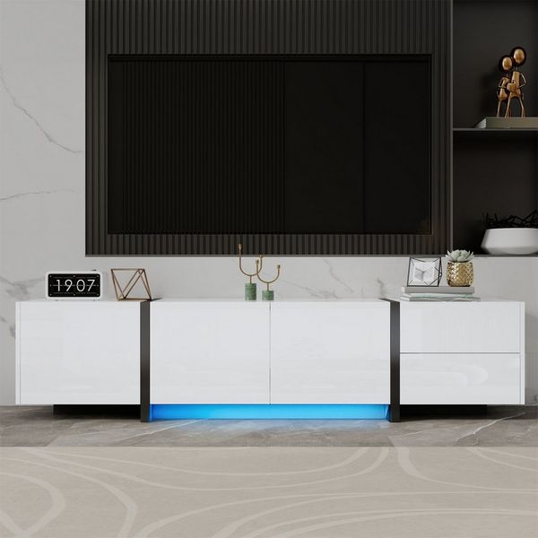 Merax Lowboard mit LED (TV-Schrank, 1 St), Fernsehschrank mit 3 Türen, 1 Schublade & 1 Klapptür, 170x30x39cm