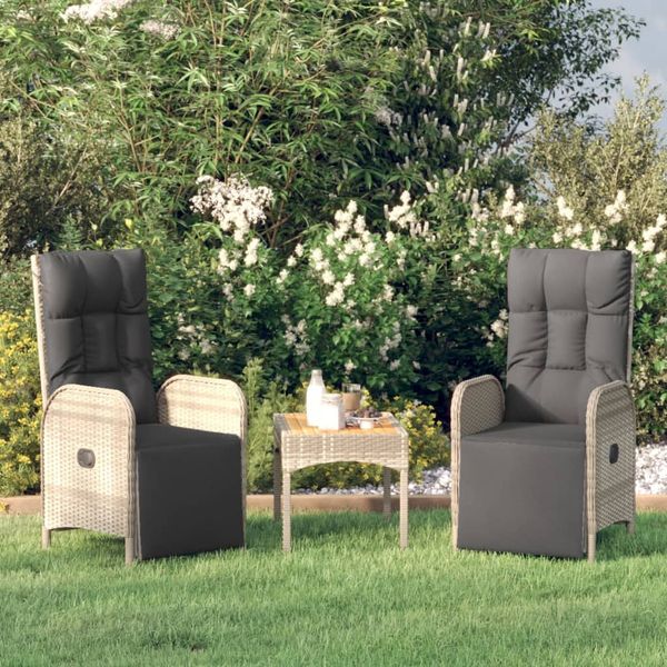 vidaXL Garten-Relaxstühle 2 Stk. mit Tisch Grau Poly Rattan 319909