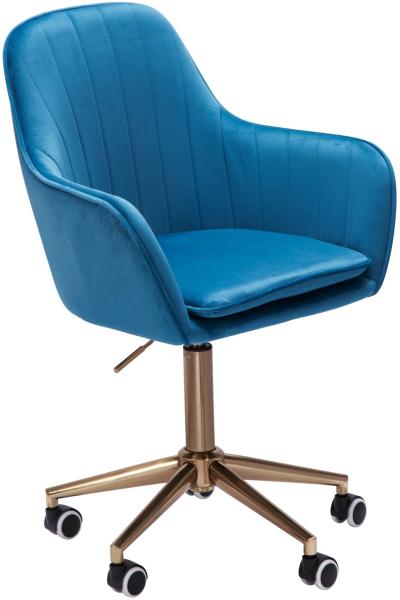 Kadima Design Schalenstuhl "Sandra", Samtstoff, 360° Drehfunktion, Metallfußkreuz in Gold, max. 120 kg Belastung. Blau, 54 x 52 x 105 cm