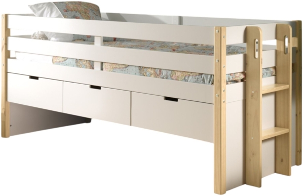 Kojenbett Karissa 219x98x100 Massivholz+MDF Weiß/natur