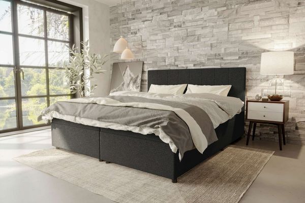 99rooms Kira Boxspringbett Strukturstoff NEVE Schwarz 180x200 cm