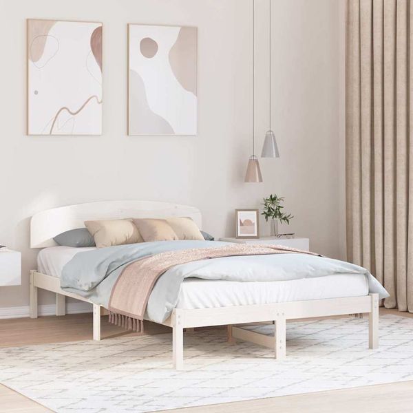 vidaXL Bettrahmen mit Kopfteil Weiß 135 x 190 cm Massives Kiefernholz 872072