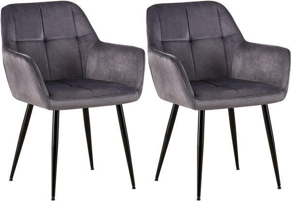 2er Set Esszimmerstuhl POFAR - Samt Grau 56.5x61x84 cm | Essstühle Esszimmerstühle Küchenstühle Wohnzimmerstühle