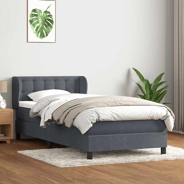 vidaXL Boxspringbett mit Matratze Dunkelgrau 80x220 cm Samt 3317884