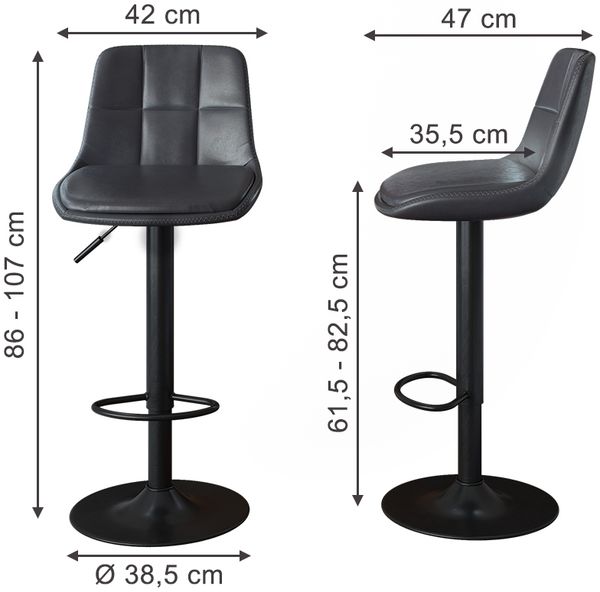 Barhocker 2er Set Sena Grau/Schwarz 38.5 x 86 cm Vicco Bild 2