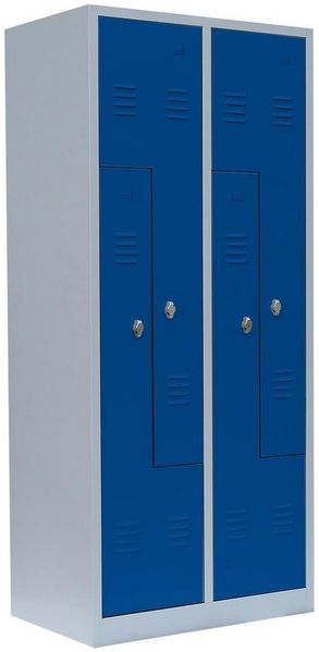4er Z-Spind Umkleideschrank Stahl Kleiderschrank Garderobenschrank Lichtgrau/ Enzianblau (H x B x T): 180 x 80 x 50 cm / 525111