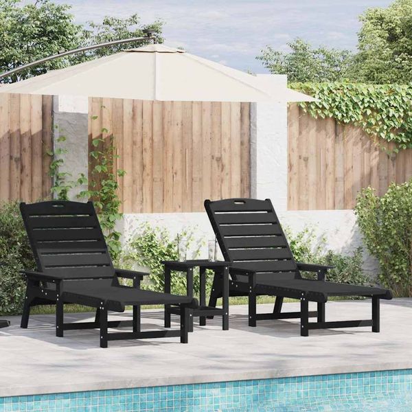 vidaXL Sonnenliege 2 pcs Schwarz 195,5 x 53 x 98,5 cm Polyethylen 3335852